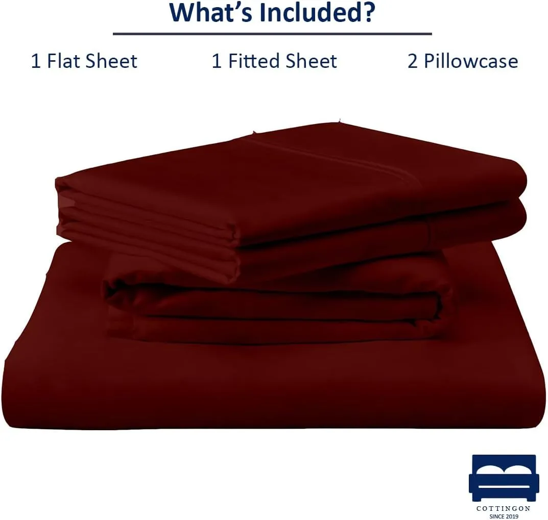 Cottingon RV King Sheets 72 x 80,Luxury Soft 100% Egyptian Cotton, 4 Pcs Camper Bedding Set to Fit Upto 15" Deep Custom RV Mattress, Burgundy Solid