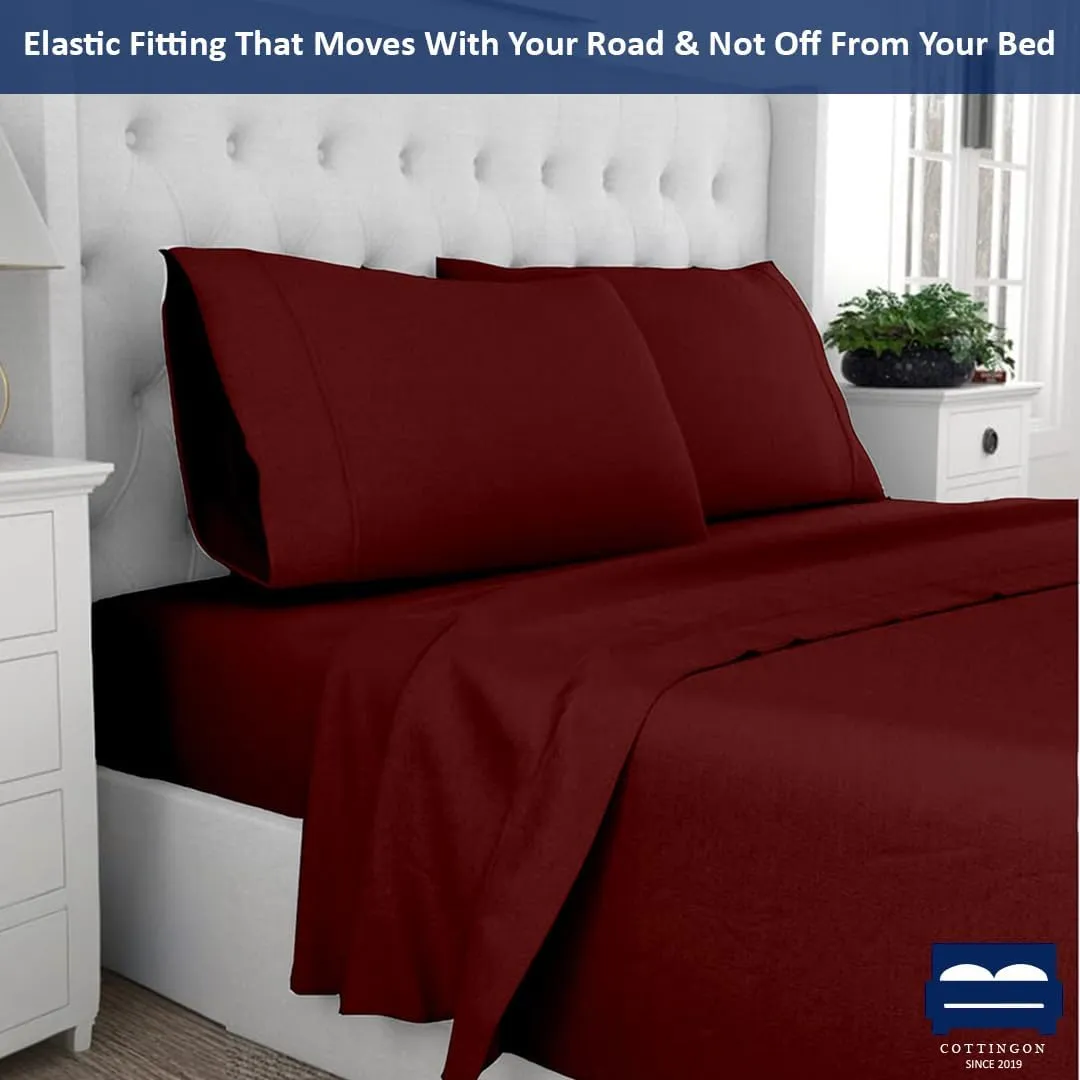 Cottingon RV King Sheets 72 x 80,Luxury Soft 100% Egyptian Cotton, 4 Pcs Camper Bedding Set to Fit Upto 15" Deep Custom RV Mattress, Burgundy Solid