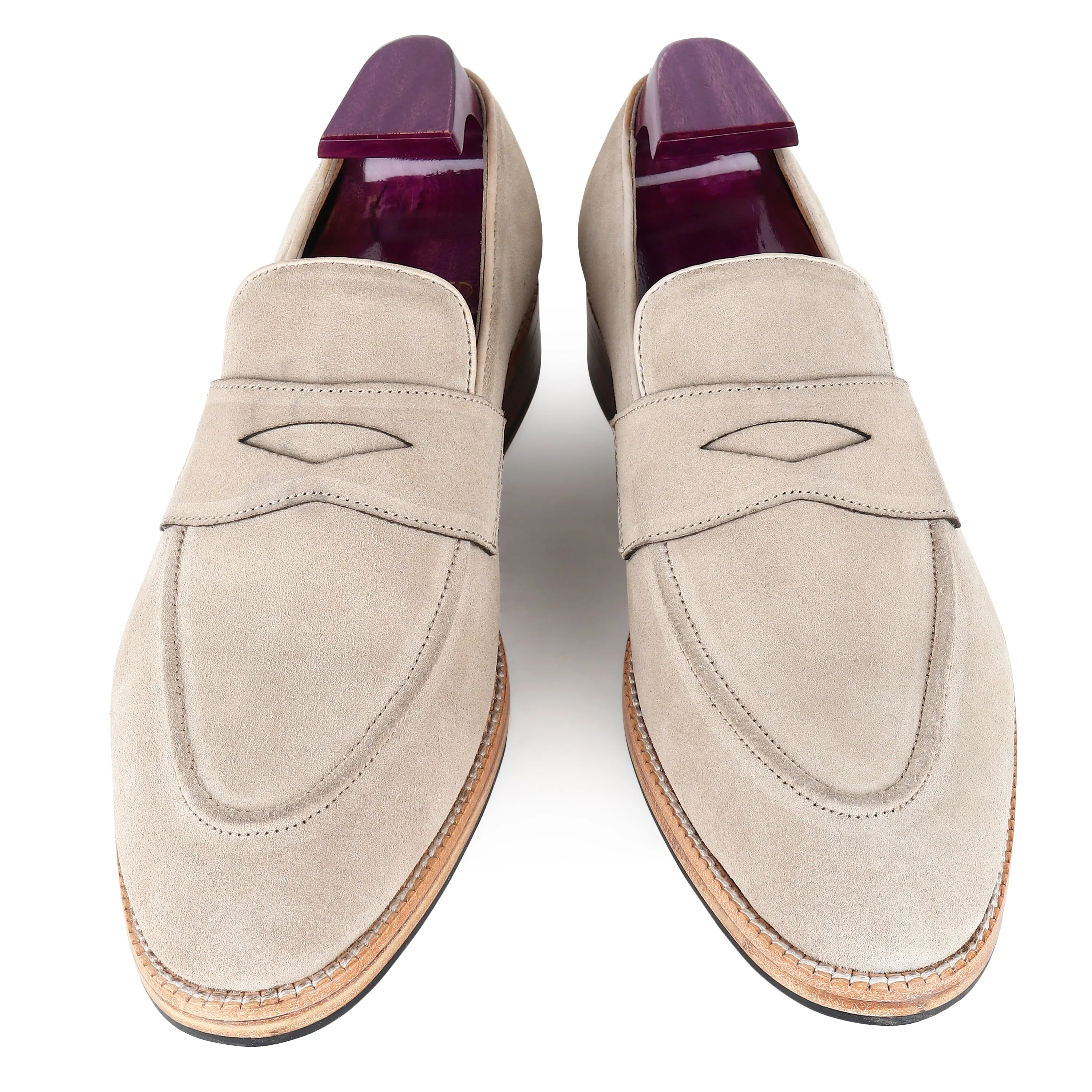 Cream Suede Penny Handwelted Loafer