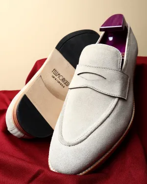 Cream Suede Penny Handwelted Loafer