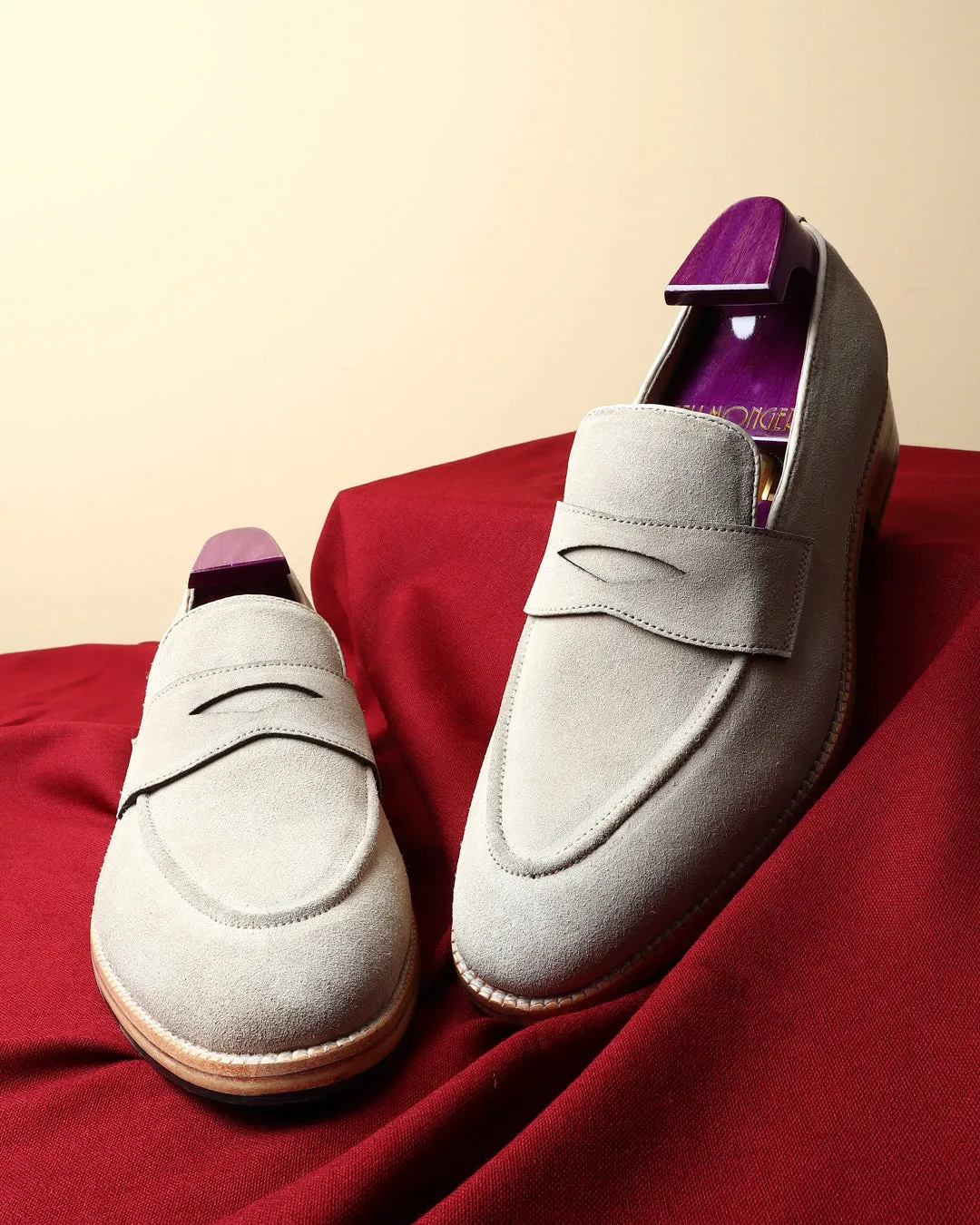 Cream Suede Penny Handwelted Loafer
