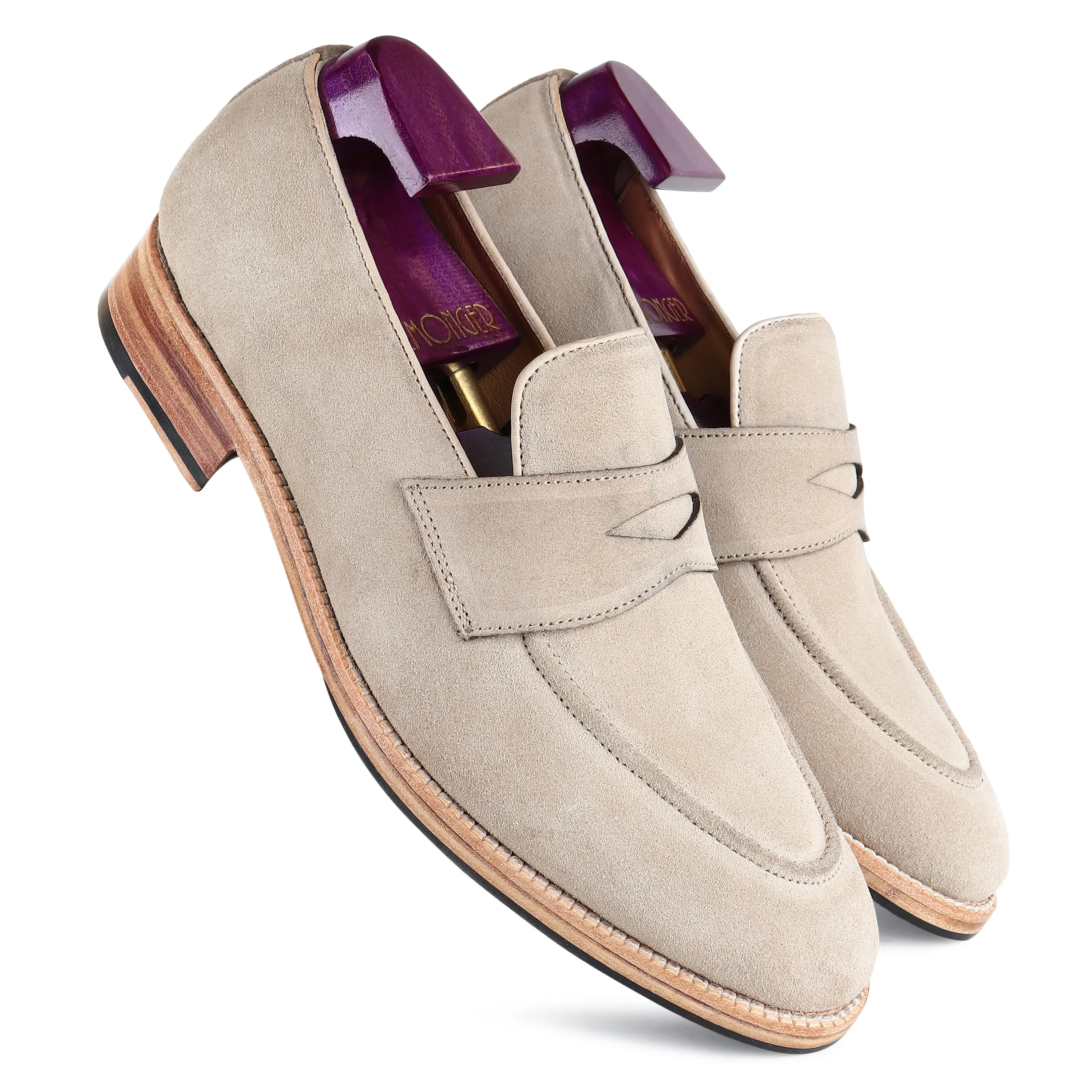 Cream Suede Penny Handwelted Loafer