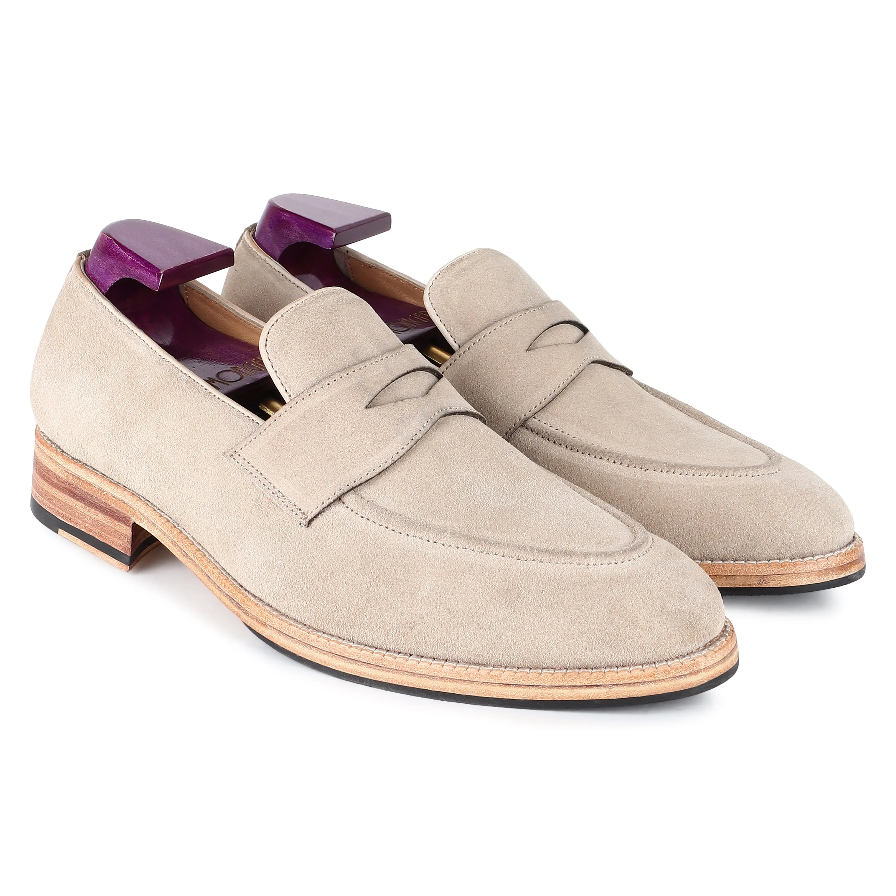 Cream Suede Penny Handwelted Loafer