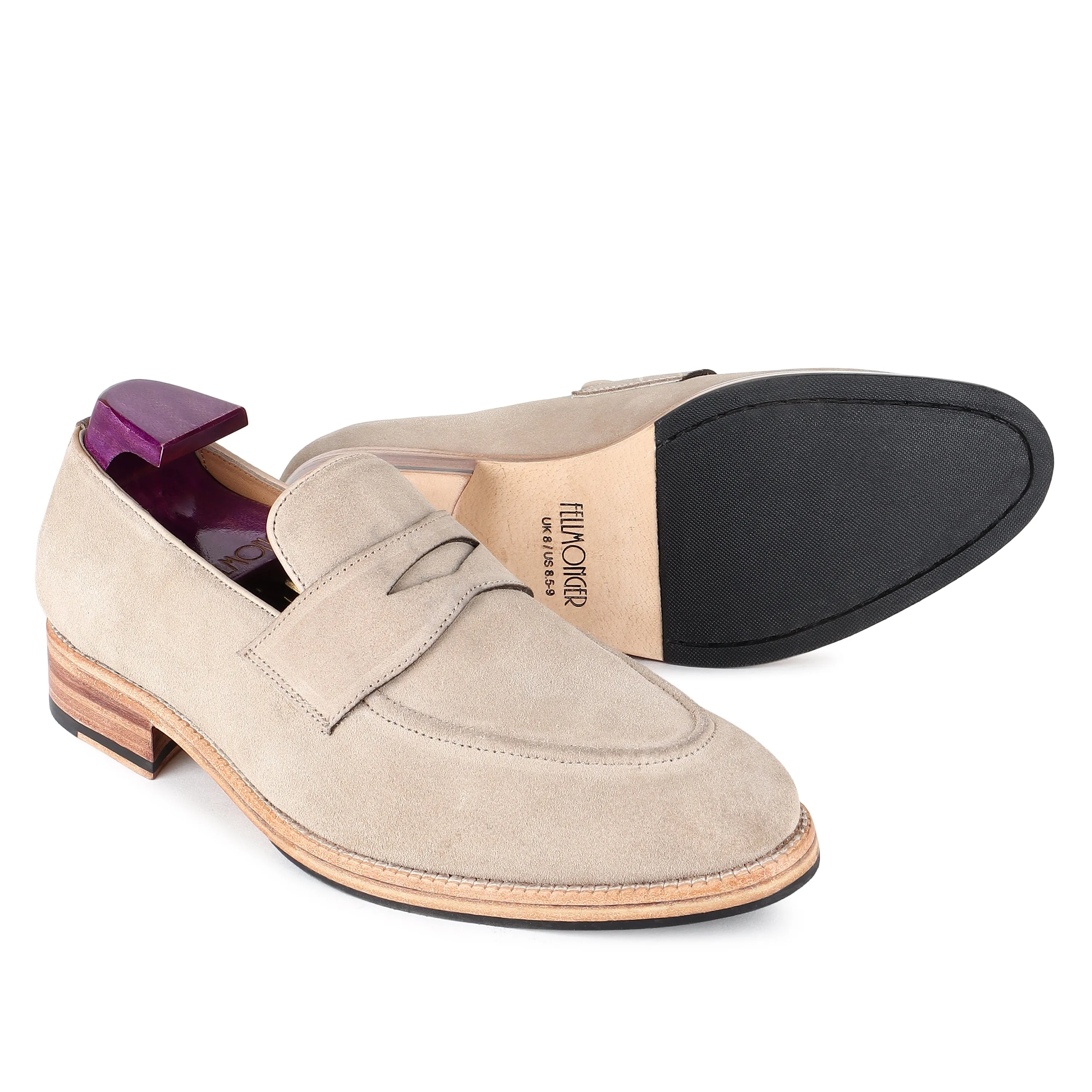 Cream Suede Penny Handwelted Loafer