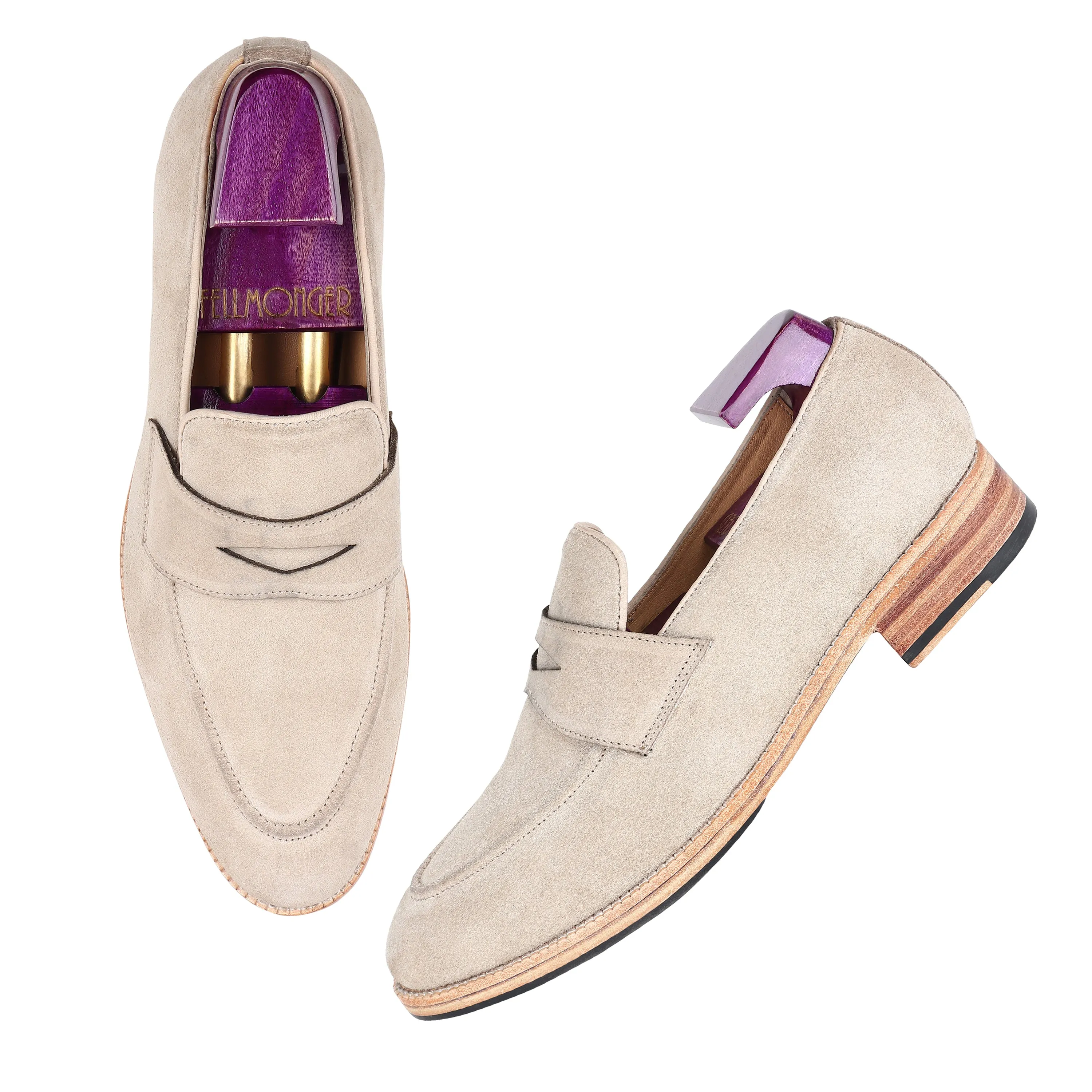 Cream Suede Penny Handwelted Loafer