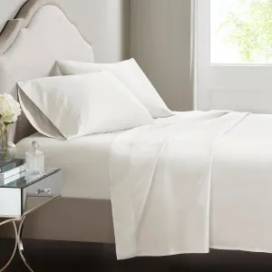 CROSCILL Egyptian Cotton Sheet Luxuriously Soft 500TC Cotton Sheets, Fitted Deep Pocket Sheet Set Fits Up to 18" Mattress, All Seasons 100% Certified Egyptian Cotton Bed Sheets, Queen White 4 Piece
