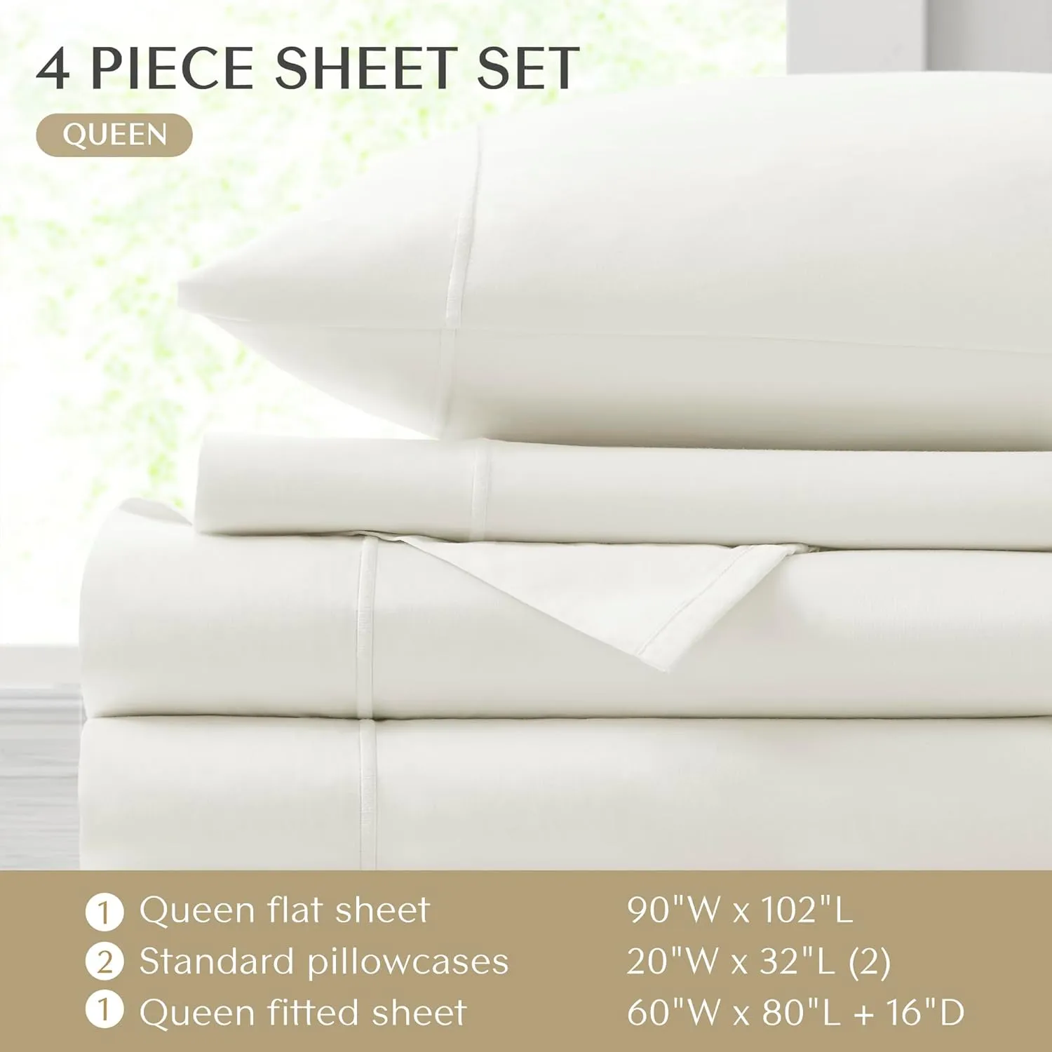 CROSCILL Egyptian Cotton Sheet Luxuriously Soft 500TC Cotton Sheets, Fitted Deep Pocket Sheet Set Fits Up to 18" Mattress, All Seasons 100% Certified Egyptian Cotton Bed Sheets, Queen White 4 Piece