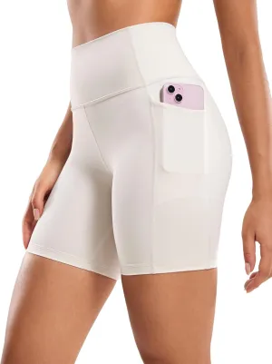 CRZ YOGA Women's Naked Feeling Biker Shorts with Pockets 6'' - High Waisted Yoga Gym Workout Spandex