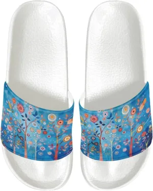 Cushioned Slide Sandals for Women Ultra Comfort Slippers Soft Summer Beach Shoes with Low Arch Support White Sole