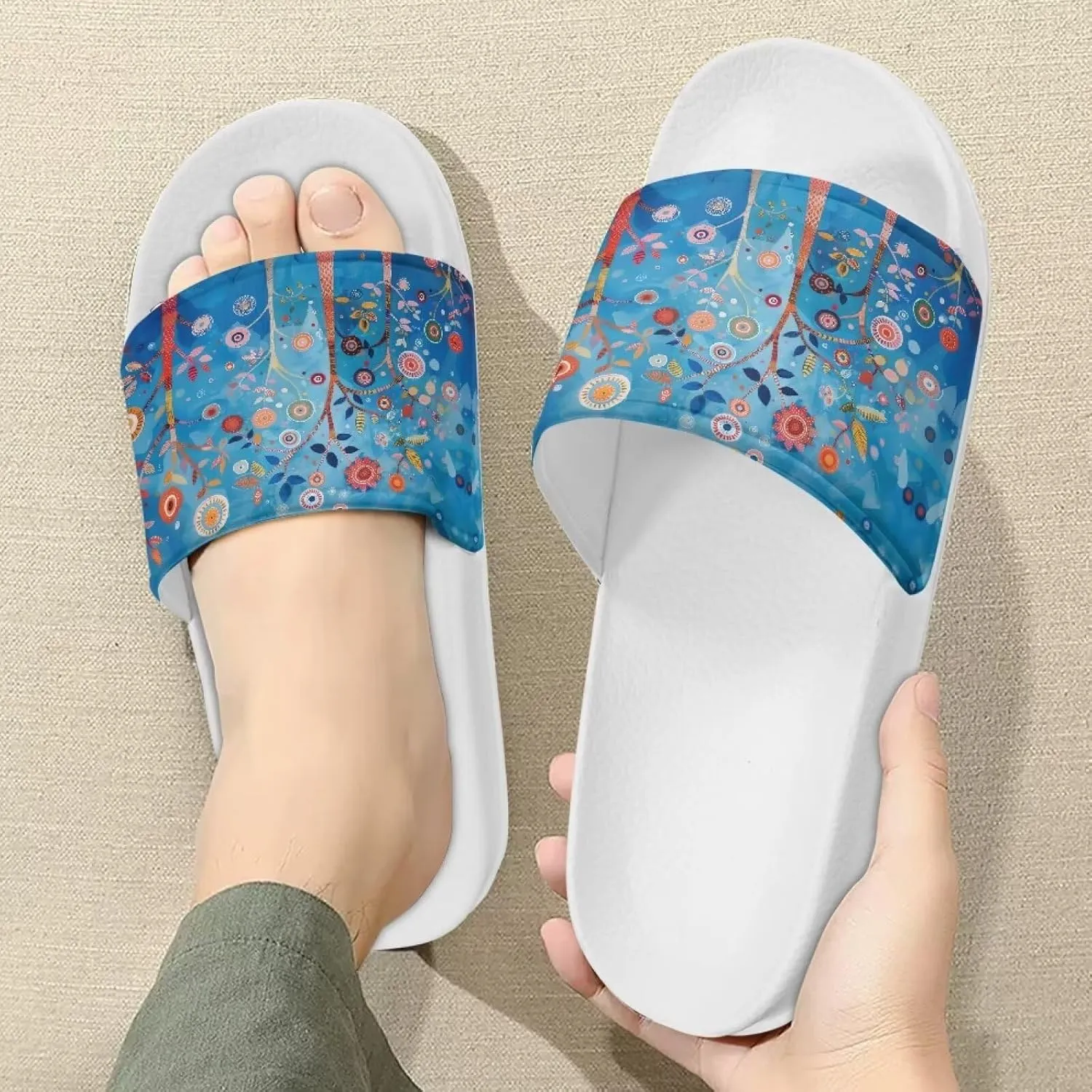 Cushioned Slide Sandals for Women Ultra Comfort Slippers Soft Summer Beach Shoes with Low Arch Support White Sole