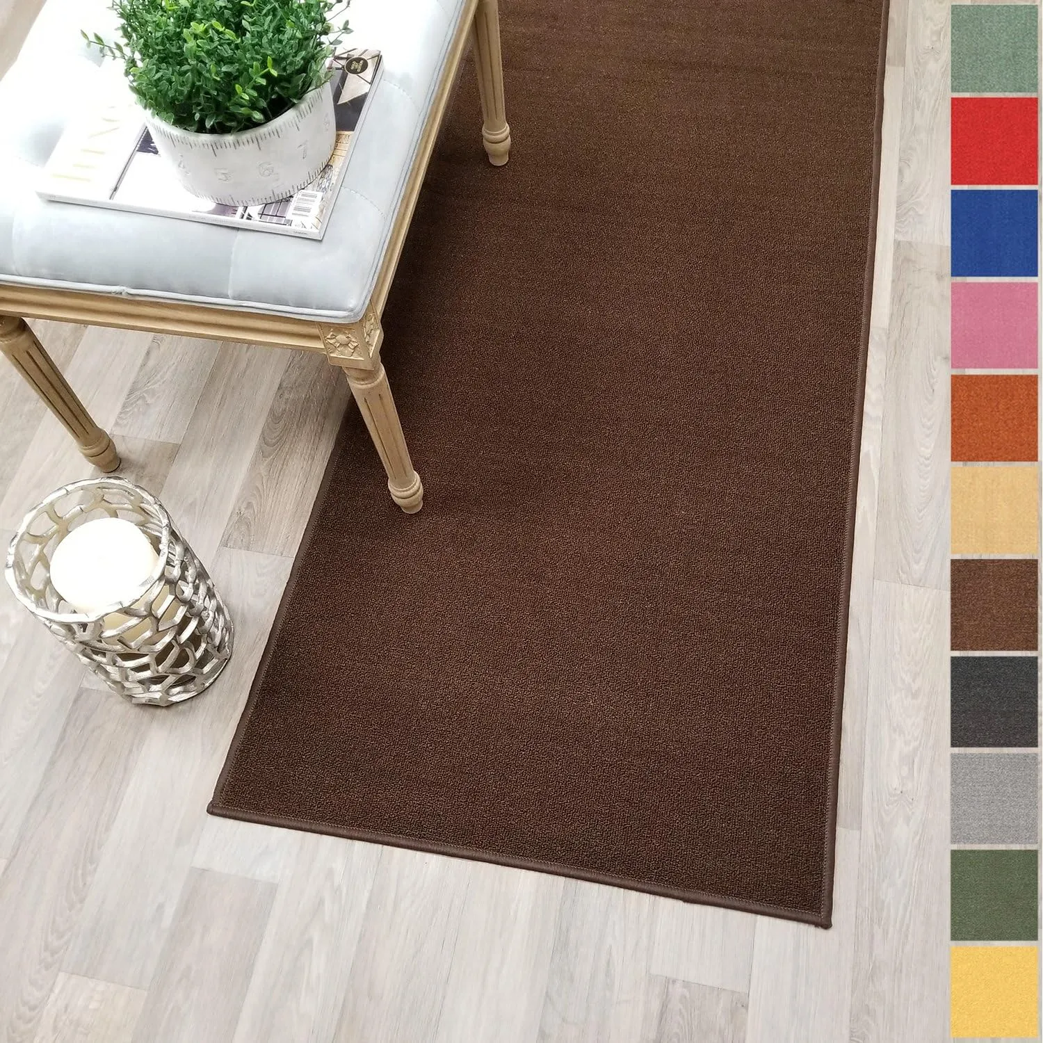 Custom Size Brown Solid Plain Rubber Backed Non-Slip Hallway Stair Runner Rug Carpet 22 inch Wide Choose Your Length 22in X 5ft