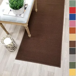 Custom Size Brown Solid Plain Rubber Backed Non-Slip Hallway Stair Runner Rug Carpet 22 inch Wide Choose Your Length 22in X 5ft
