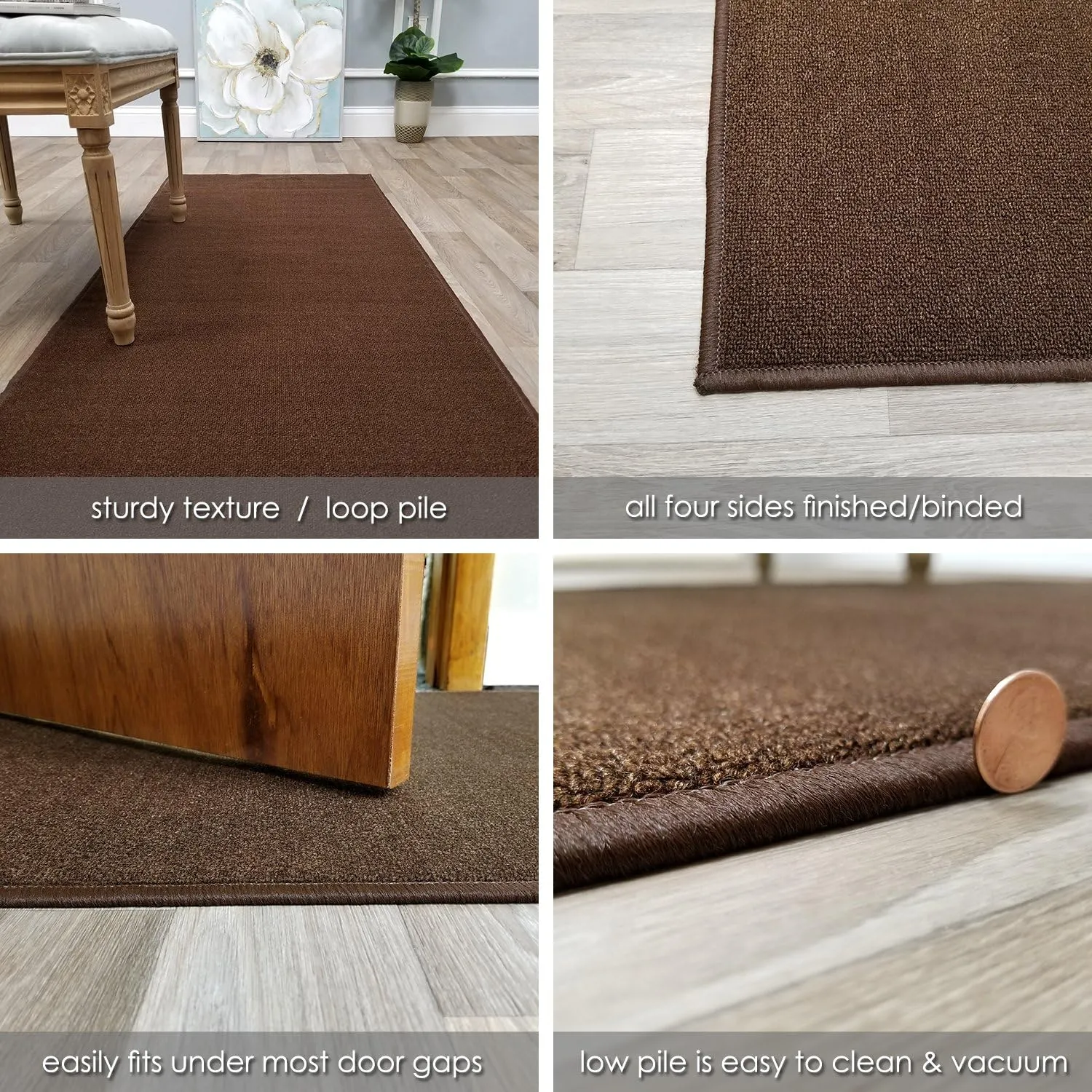 Custom Size Brown Solid Plain Rubber Backed Non-Slip Hallway Stair Runner Rug Carpet 22 inch Wide Choose Your Length 22in X 5ft