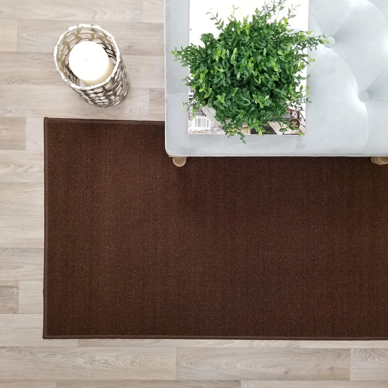 Custom Size Brown Solid Plain Rubber Backed Non-Slip Hallway Stair Runner Rug Carpet 22 inch Wide Choose Your Length 22in X 5ft