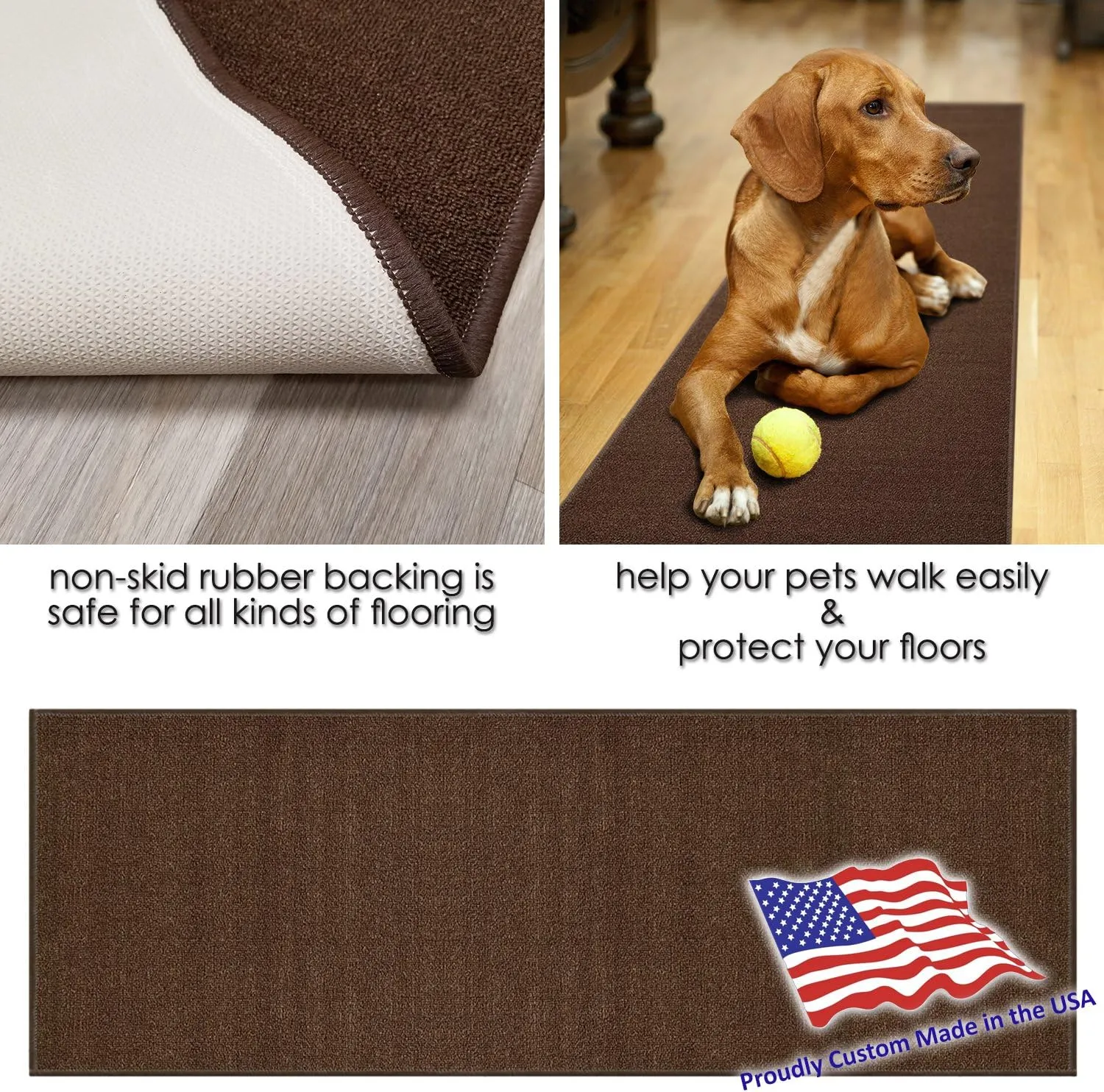 Custom Size Brown Solid Plain Rubber Backed Non-Slip Hallway Stair Runner Rug Carpet 22 inch Wide Choose Your Length 22in X 5ft