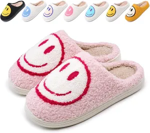 Cute Smile Face Slippers for Women and Men,Soft Plush Comfy Warm Couple Slip-On House Happy Face Slippers For Winter Indoor Outdoor Smile Slippers Non-slip Fuzzy Flat Slides