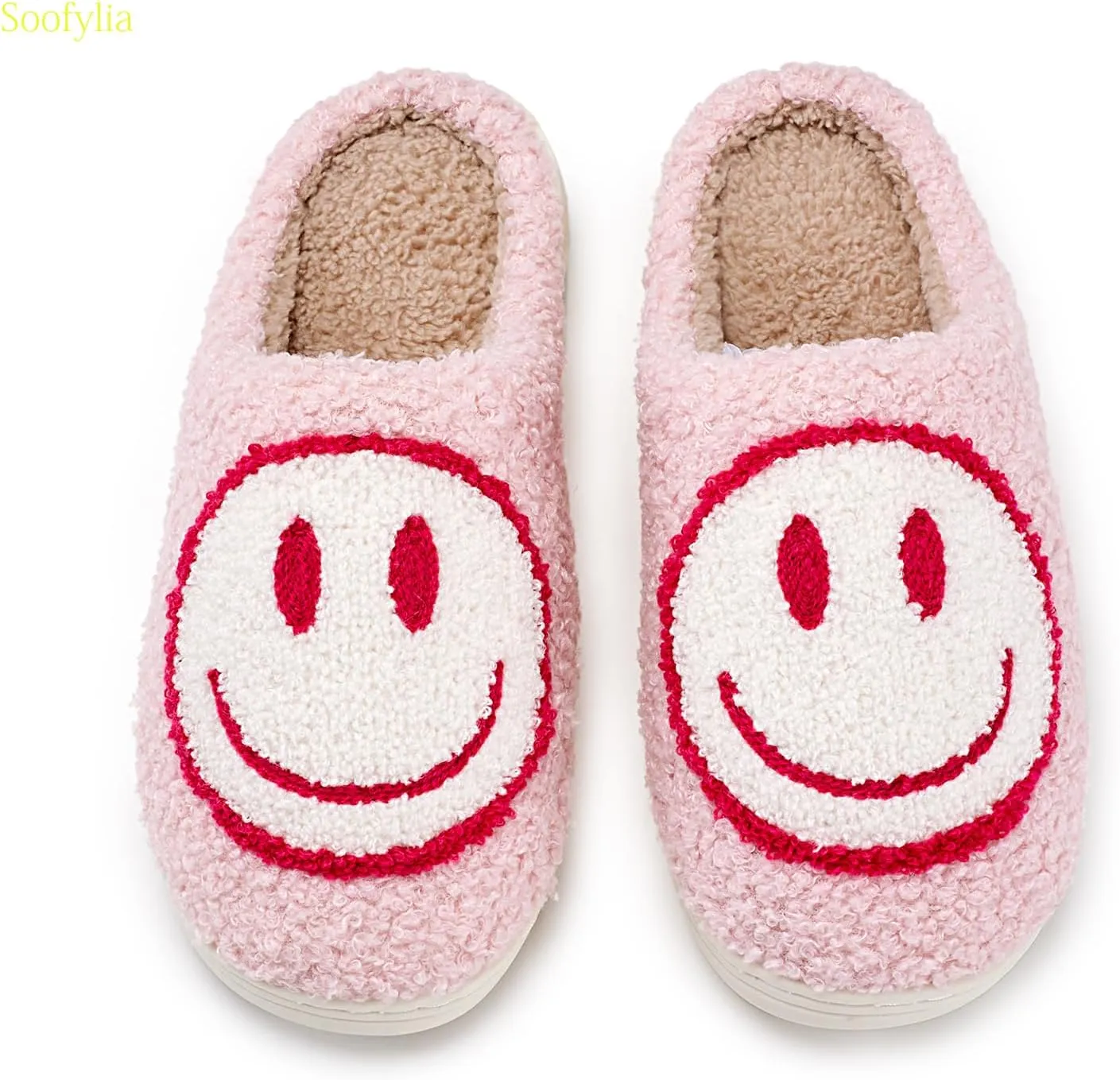 Cute Smile Face Slippers for Women and Men,Soft Plush Comfy Warm Couple Slip-On House Happy Face Slippers For Winter Indoor Outdoor Smile Slippers Non-slip Fuzzy Flat Slides