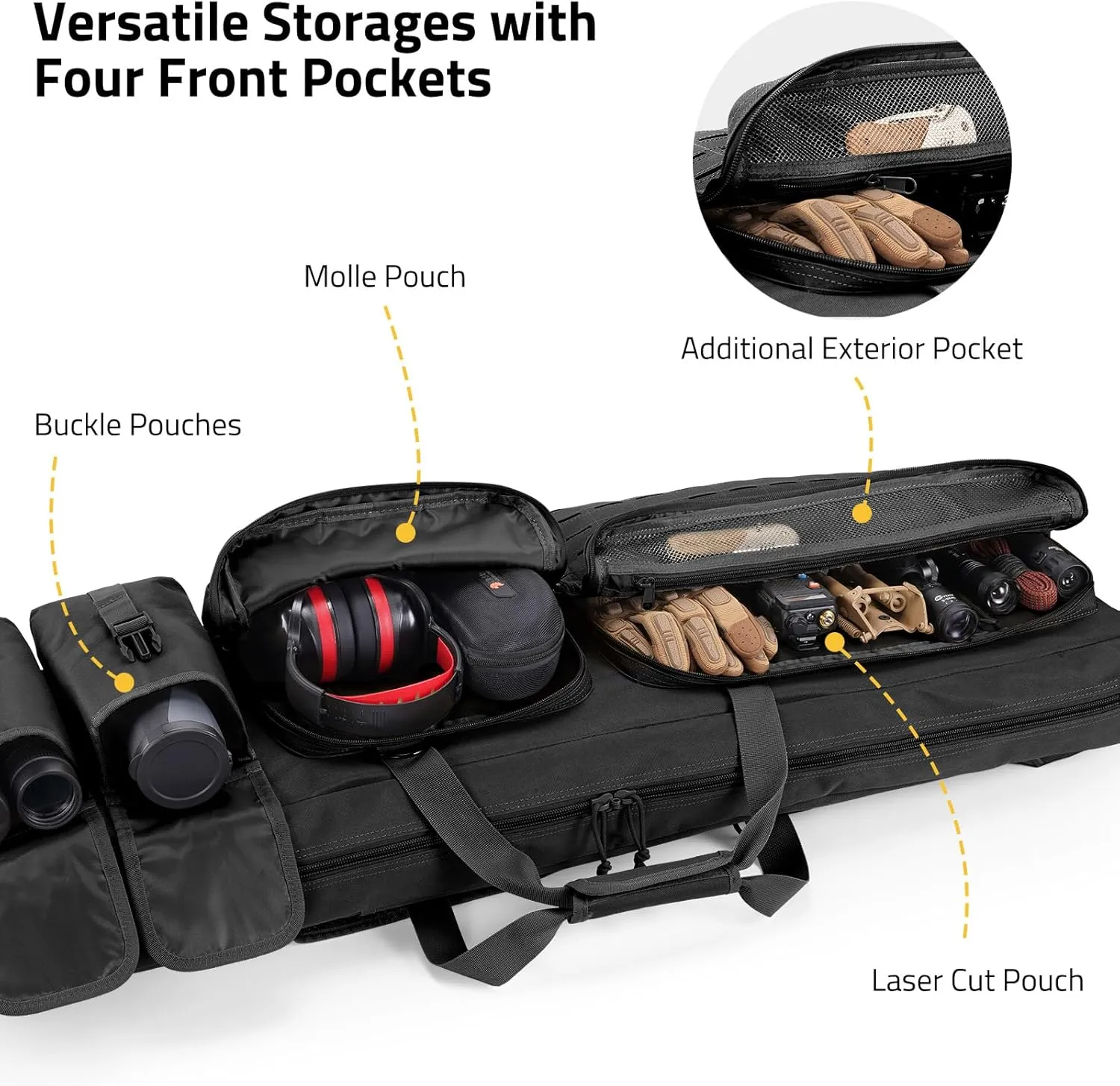 CVLIFE Soft Rifle Case Long Double Tactical Bag, Lockable Zipper Gun Case with Four Pockets, Rifle Bag Gun Backpack with Shoulder Straps and Padded Handle for Outdoor Hunting