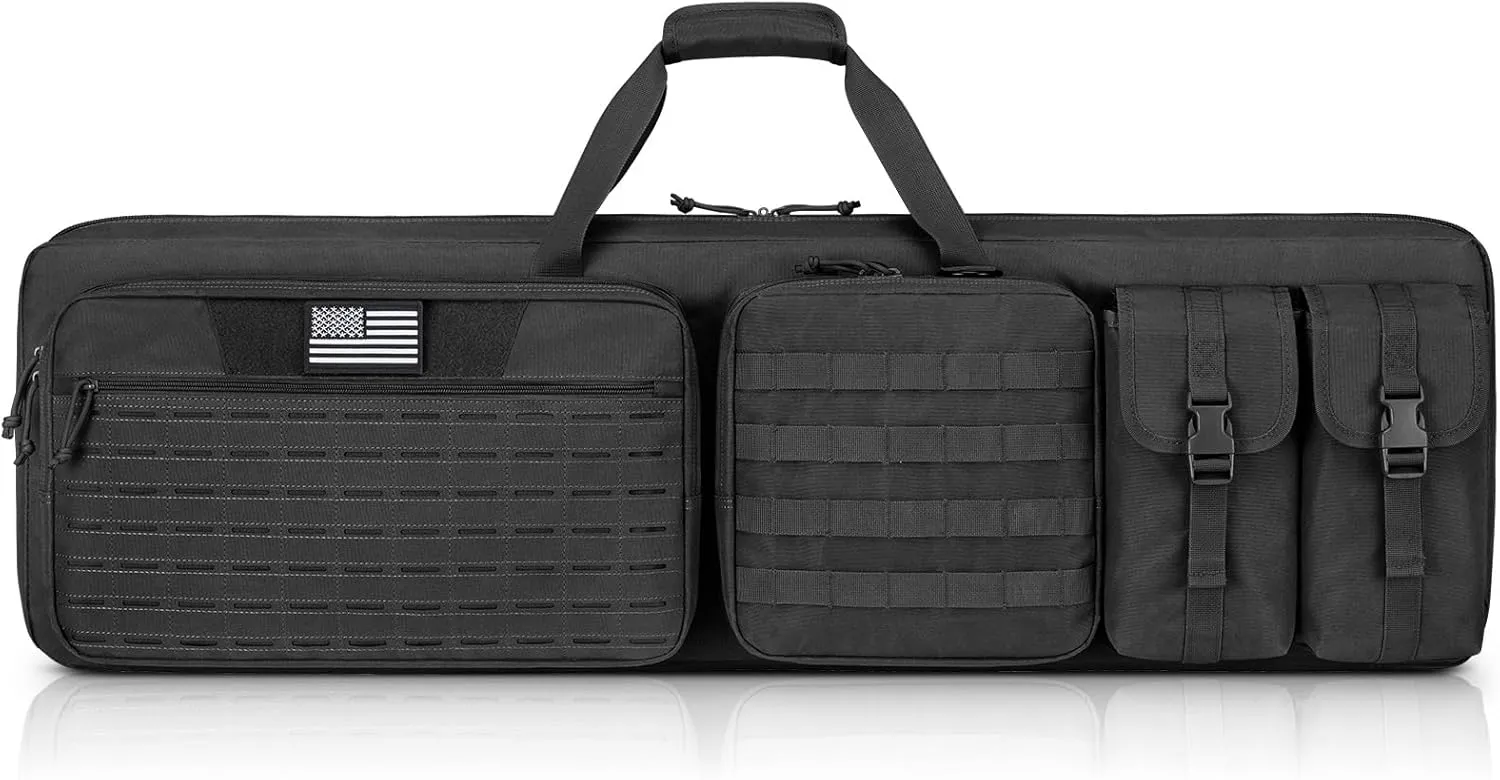 CVLIFE Soft Rifle Case Long Double Tactical Bag, Lockable Zipper Gun Case with Four Pockets, Rifle Bag Gun Backpack with Shoulder Straps and Padded Handle for Outdoor Hunting