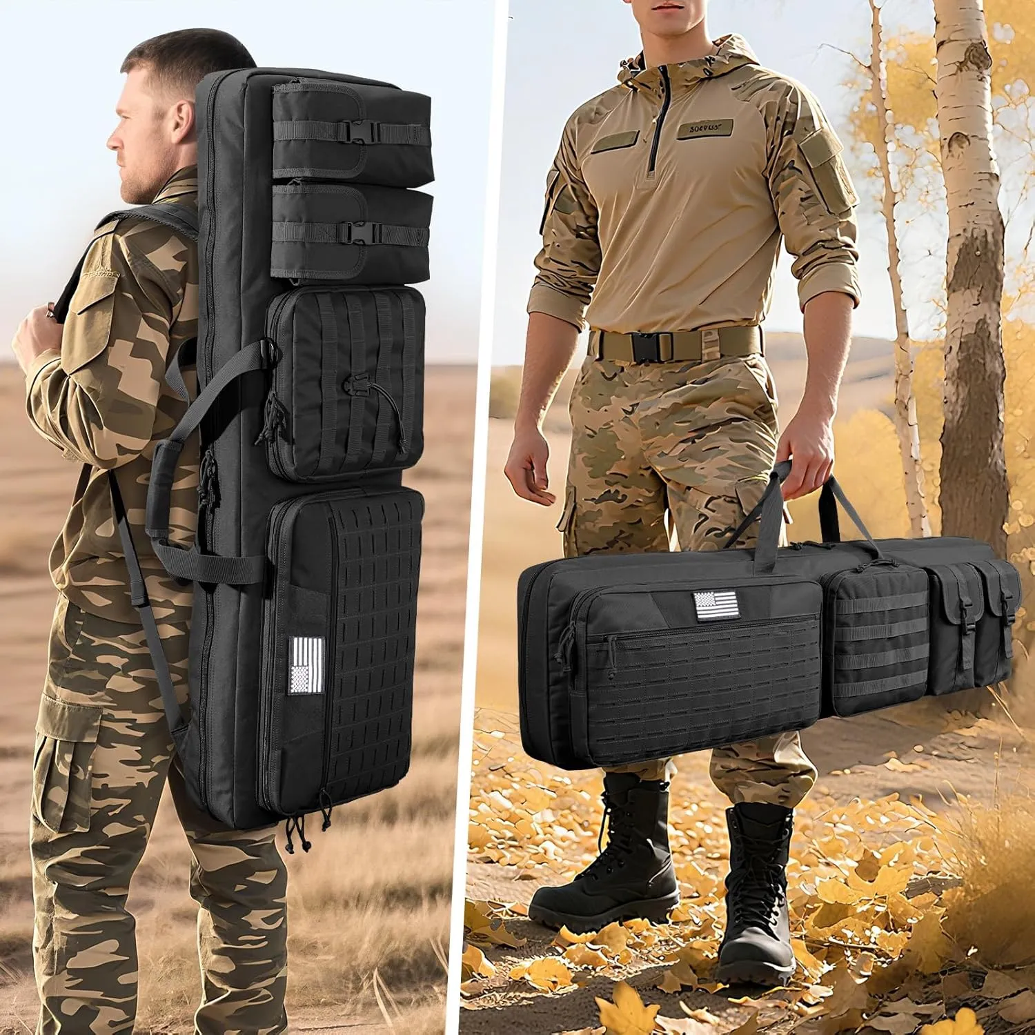 CVLIFE Soft Rifle Case Long Double Tactical Bag, Lockable Zipper Gun Case with Four Pockets, Rifle Bag Gun Backpack with Shoulder Straps and Padded Handle for Outdoor Hunting