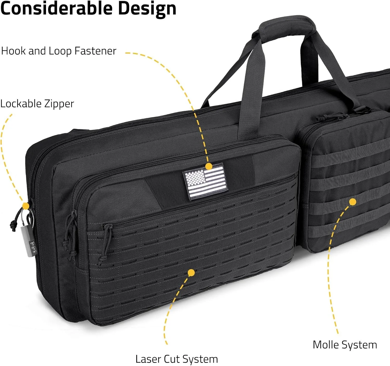 CVLIFE Soft Rifle Case Long Double Tactical Bag, Lockable Zipper Gun Case with Four Pockets, Rifle Bag Gun Backpack with Shoulder Straps and Padded Handle for Outdoor Hunting