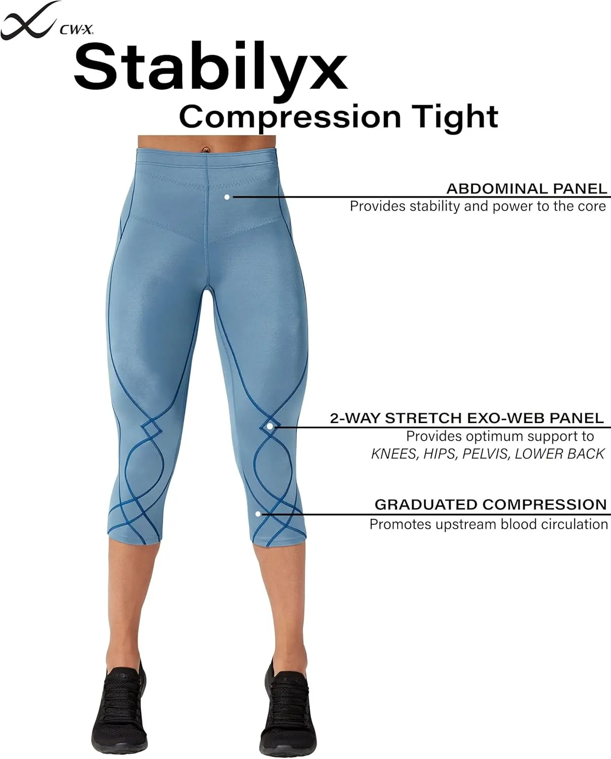 CW-X Women's Stabilyx Joint Support 3/4 Capri Compression Tight Pants