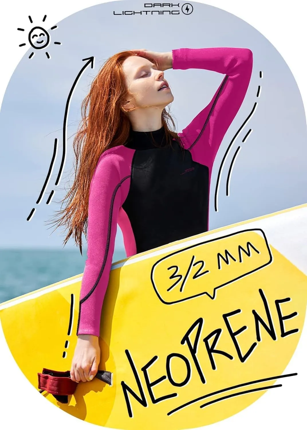 Dark Lightning Wetsuits for Men and Women, Mens/Womens Wet Suit for Cold Water, 3/2mm Wetsuit for Diving Surfing Snorkeling Kayaking Water Sports