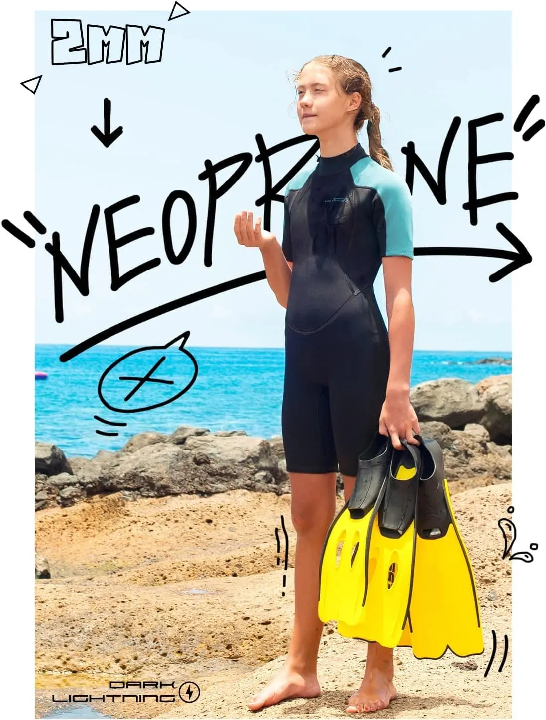 Dark Lightning Wetsuits for Men and Women, Mens/Womens Wet Suit for Cold Water, 3/2mm Wetsuit for Diving Surfing Snorkeling Kayaking Water Sports