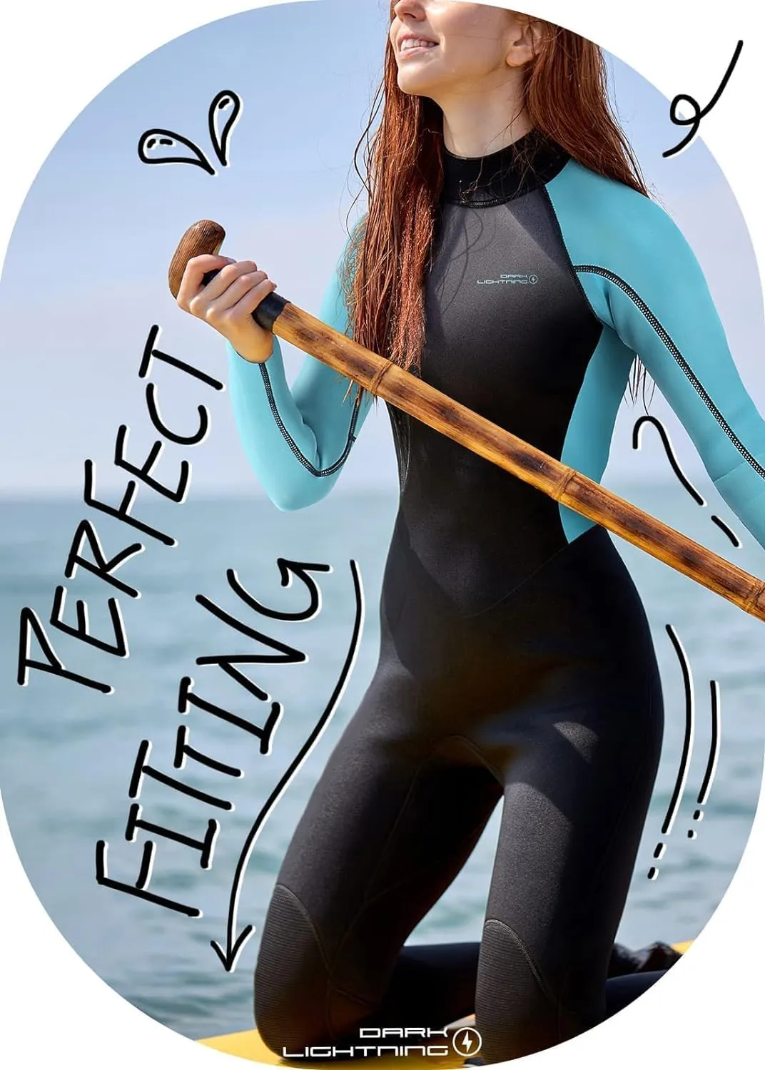 Dark Lightning Wetsuits for Men and Women, Mens/Womens Wet Suit for Cold Water, 3/2mm Wetsuit for Diving Surfing Snorkeling Kayaking Water Sports