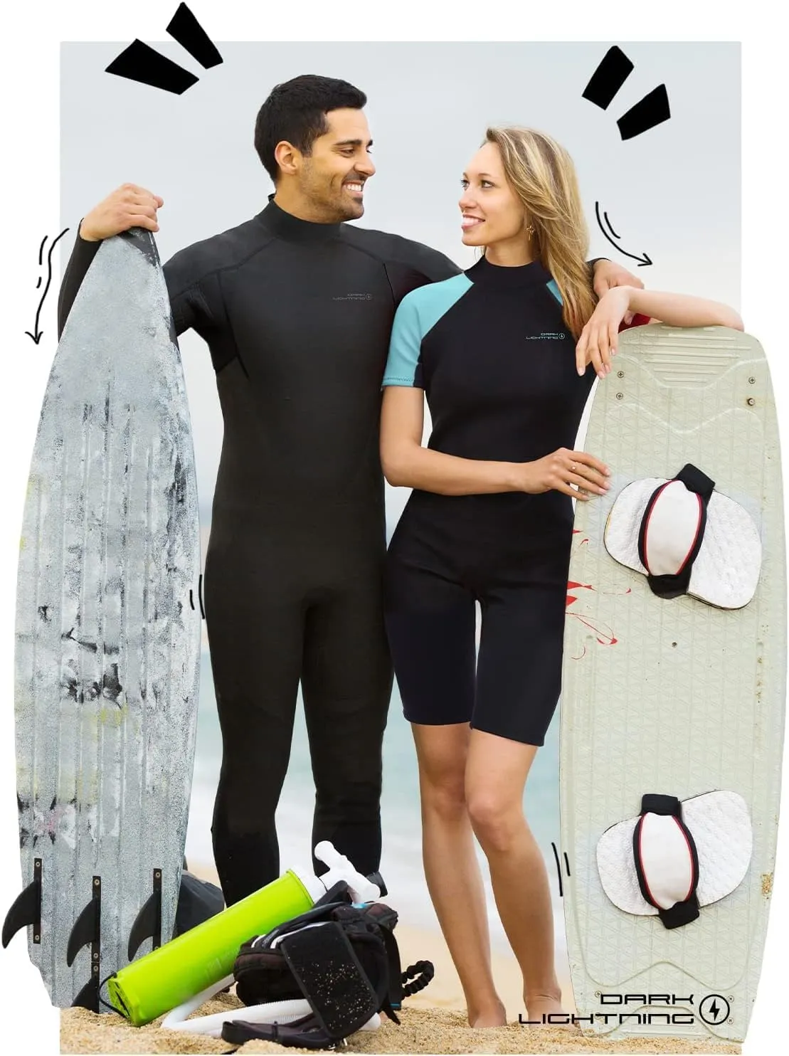Dark Lightning Wetsuits for Men and Women, Mens/Womens Wet Suit for Cold Water, 3/2mm Wetsuit for Diving Surfing Snorkeling Kayaking Water Sports