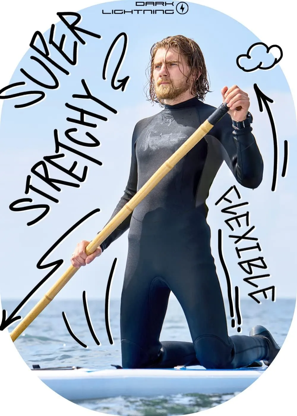 Dark Lightning Wetsuits for Men and Women, Mens/Womens Wet Suit for Cold Water, 3/2mm Wetsuit for Diving Surfing Snorkeling Kayaking Water Sports