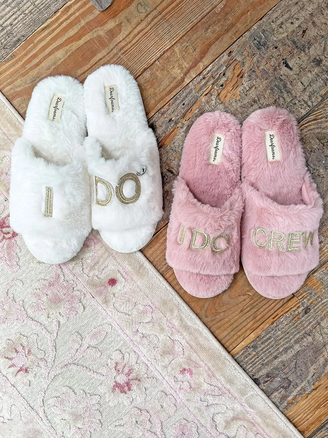 Dearfoams Women's Bride and Bridesmaid Gifts I Do Crew Matching Bridal Slippers for Wedding and Bachelorette Party
