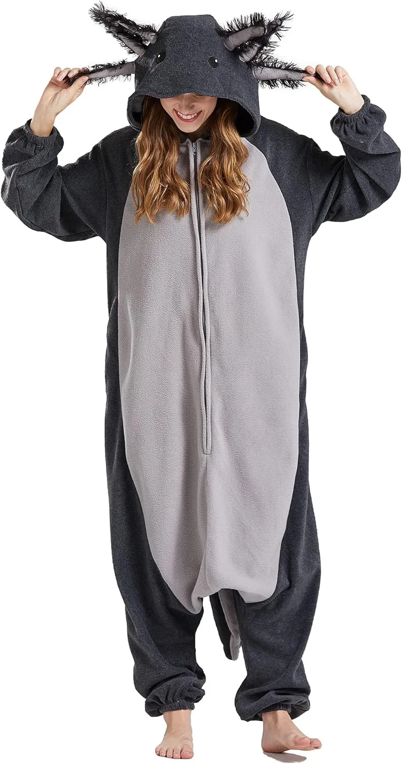 DELEY Unisex Axolotl Costume Adult Onesie, One Piece Pajamas, Halloween Cosplay Costumes Homewear Jumpsuit,Animal Onesie