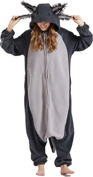 DELEY Unisex Axolotl Costume Adult Onesie, One Piece Pajamas, Halloween Cosplay Costumes Homewear Jumpsuit,Animal Onesie
