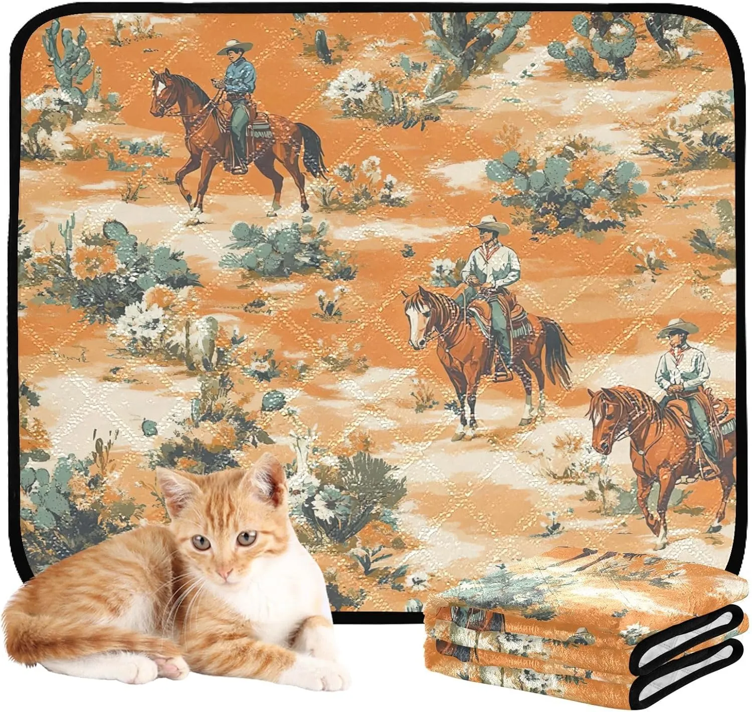 Desert Horseback Riding Washable Pee Pads for Dogs,Absorbent Reusable Puppy Pads Pet Training Pads for Whelping, Playpen, Crate, Bed Sx3