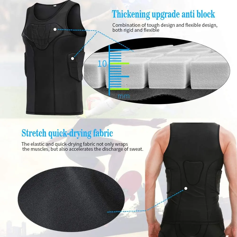 DGXINJUN Men Padded Chest Rib Protector Vest 4-Pads Shirt for Adult Football Baseball Softball Rugby Basketball