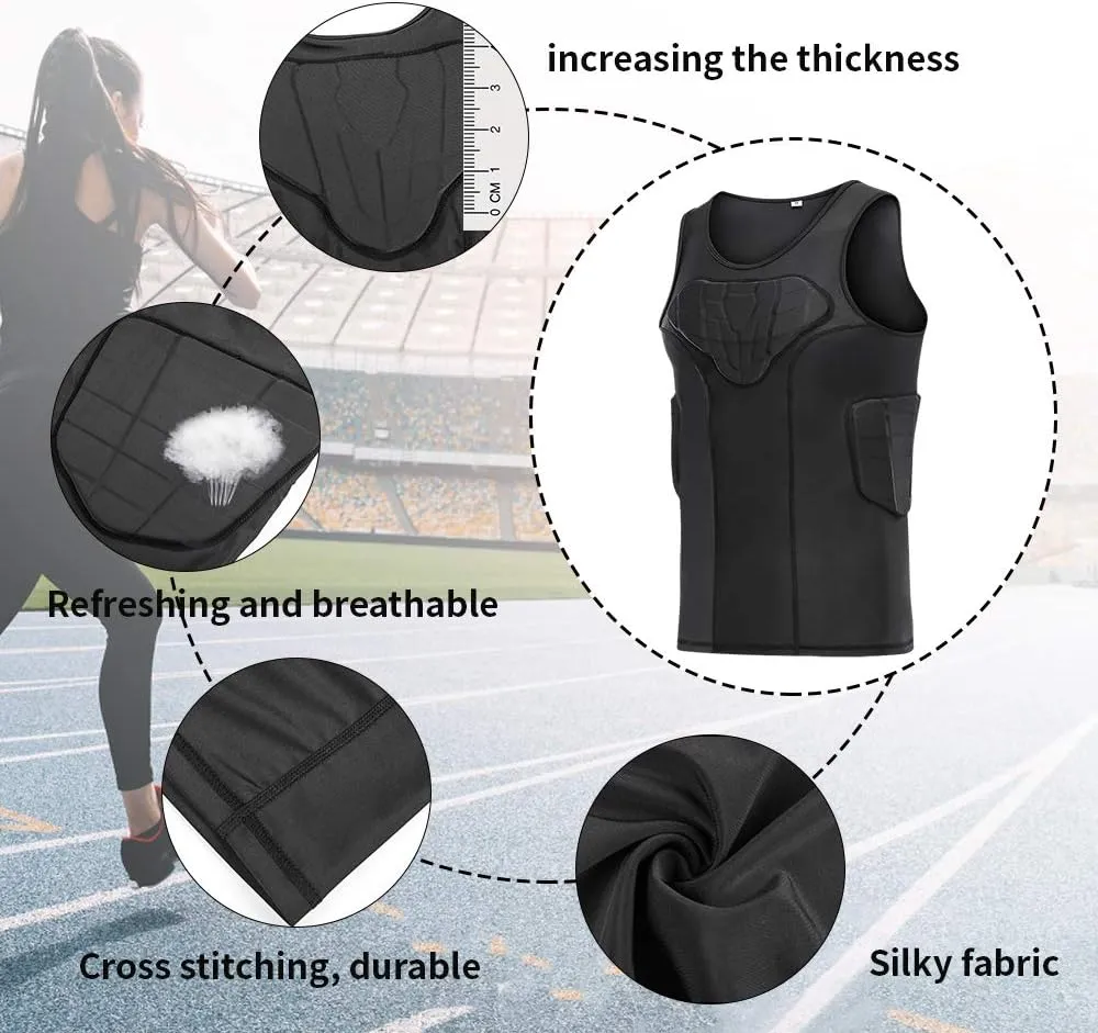 DGXINJUN Men Padded Chest Rib Protector Vest 4-Pads Shirt for Adult Football Baseball Softball Rugby Basketball