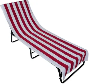 DII Stripe Beach Lounge Chair Towel with Fitted Top Pocket, 26x82, Red
