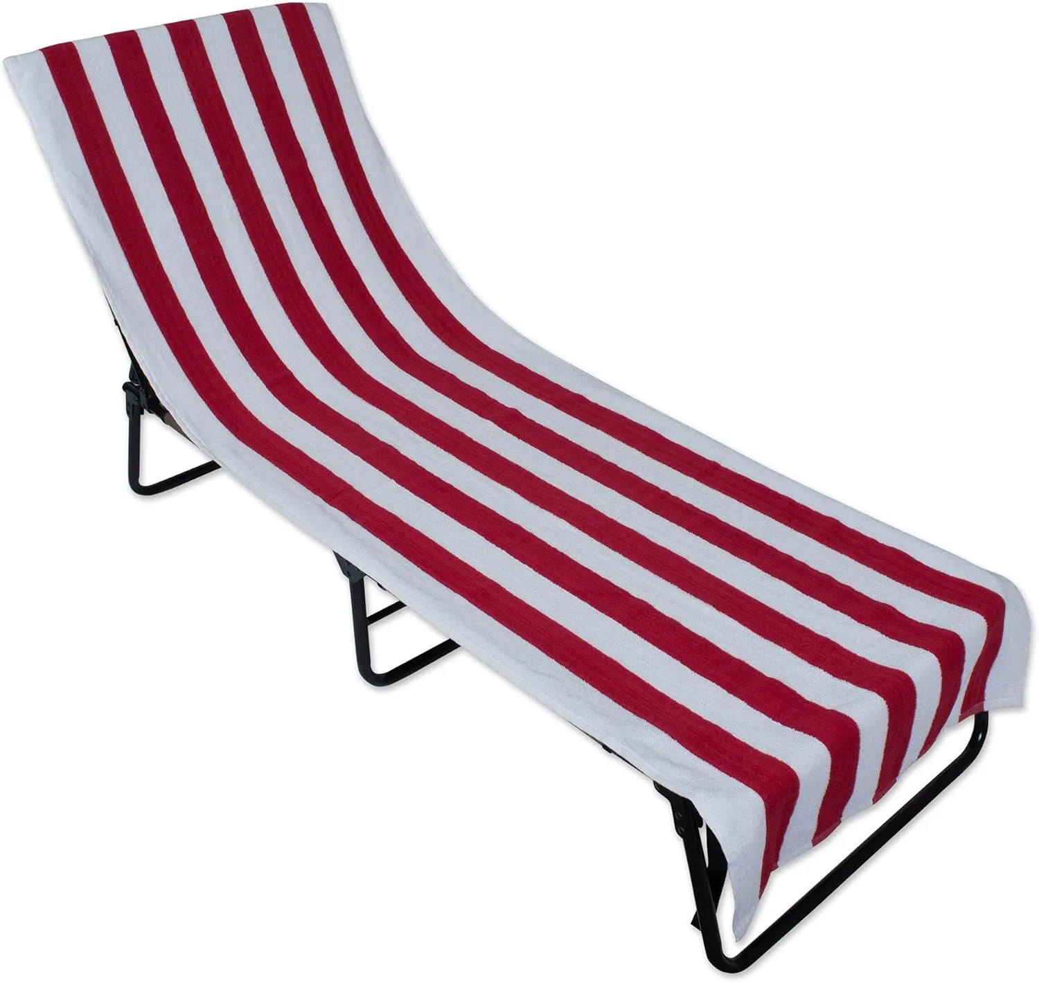 DII Stripe Beach Lounge Chair Towel with Fitted Top Pocket, 26x82, Red