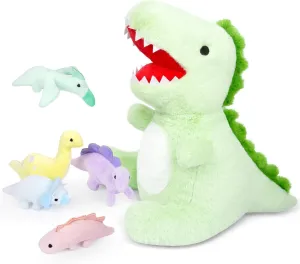 Dinosaur Plush with 5 Baby Dino, 6PCS Dinosaur Stuffed Animals,Dinosaur Mom and Baby Plushie, Stuffed Dinosuar Plush for Boys Girl,Gift for Birthday Christmas