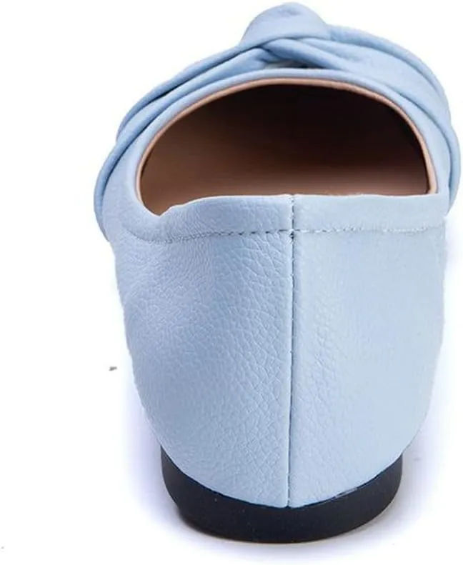 DINTAHA Womens Ballet Flat with Bow,Womens Square Toe Flats,Casual Slip On Work Flat Ballerina Shoes