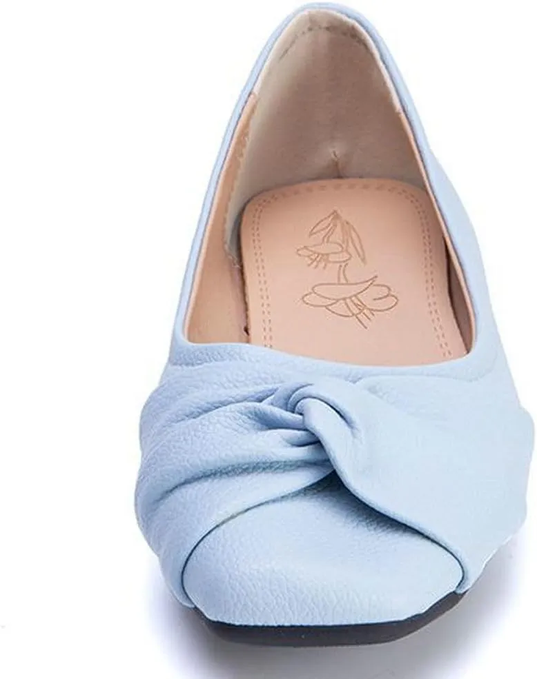 DINTAHA Womens Ballet Flat with Bow,Womens Square Toe Flats,Casual Slip On Work Flat Ballerina Shoes
