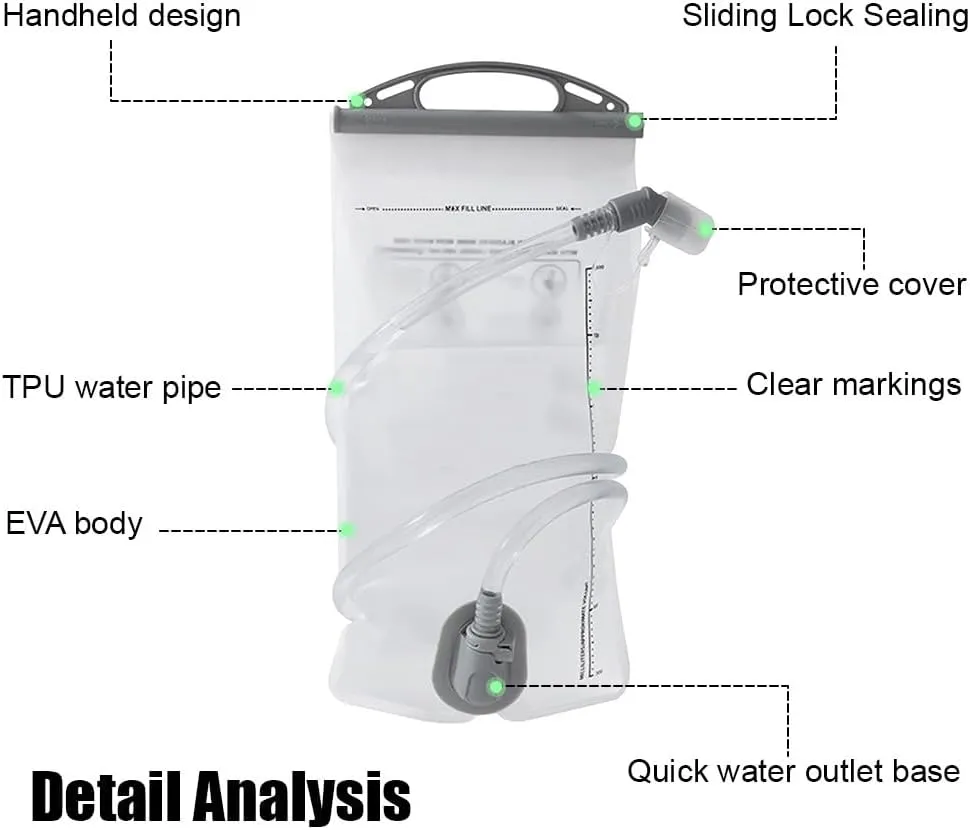 DONGKER Hydration Bladder,1.5/2L Water Bladder Bag Large Opening Leak Proof for Outdoor Hiking Camping Cycling Running