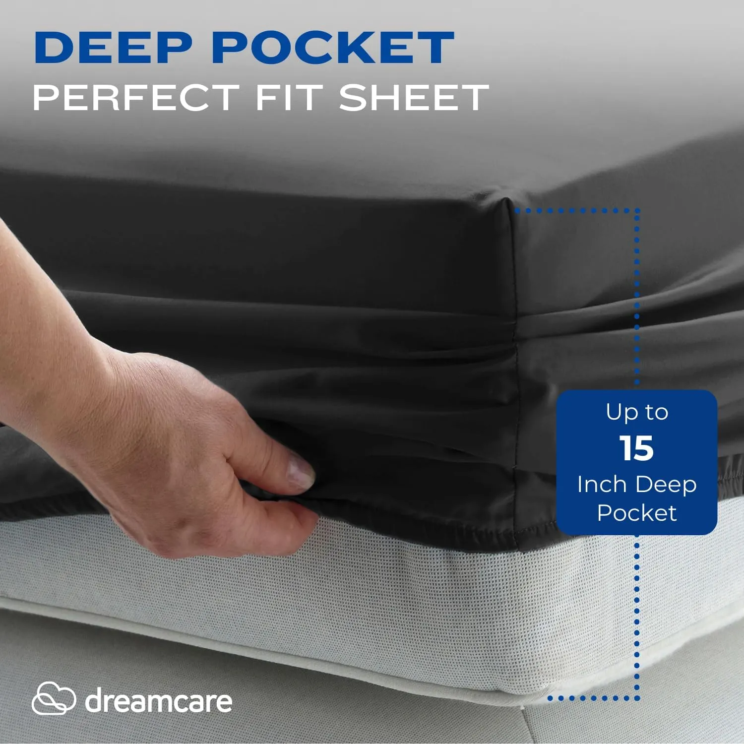 DREAMCARE King Size Sheets Set - Cooling Bed Sheets - 4pcs Set - up to 15" Deep Pocket King Sheet Set – Soft & Long Lasting Cooling - 100% Fine Brushed Polyester with Side Pocket - Gray
