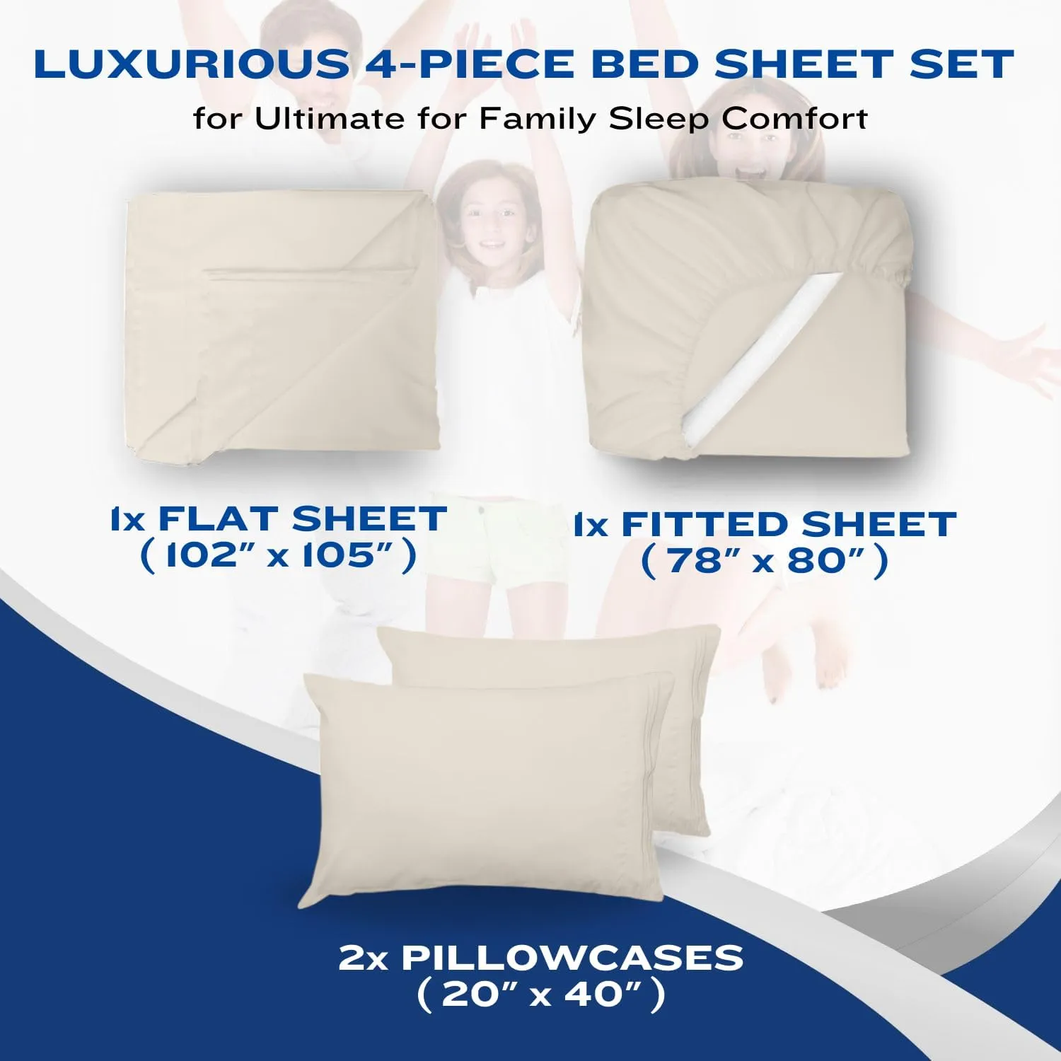 DREAMCARE King Size Sheets Set - Cooling Bed Sheets - 4pcs Set - up to 15" Deep Pocket King Sheet Set – Soft & Long Lasting Cooling - 100% Fine Brushed Polyester with Side Pocket - Ivory
