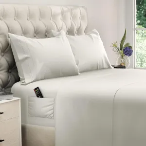 DREAMCARE King Size Sheets Set - Cooling Bed Sheets - 4pcs Set - up to 15" Deep Pocket King Sheet Set – Soft & Long Lasting Cooling - 100% Fine Brushed Polyester with Side Pocket - Ivory