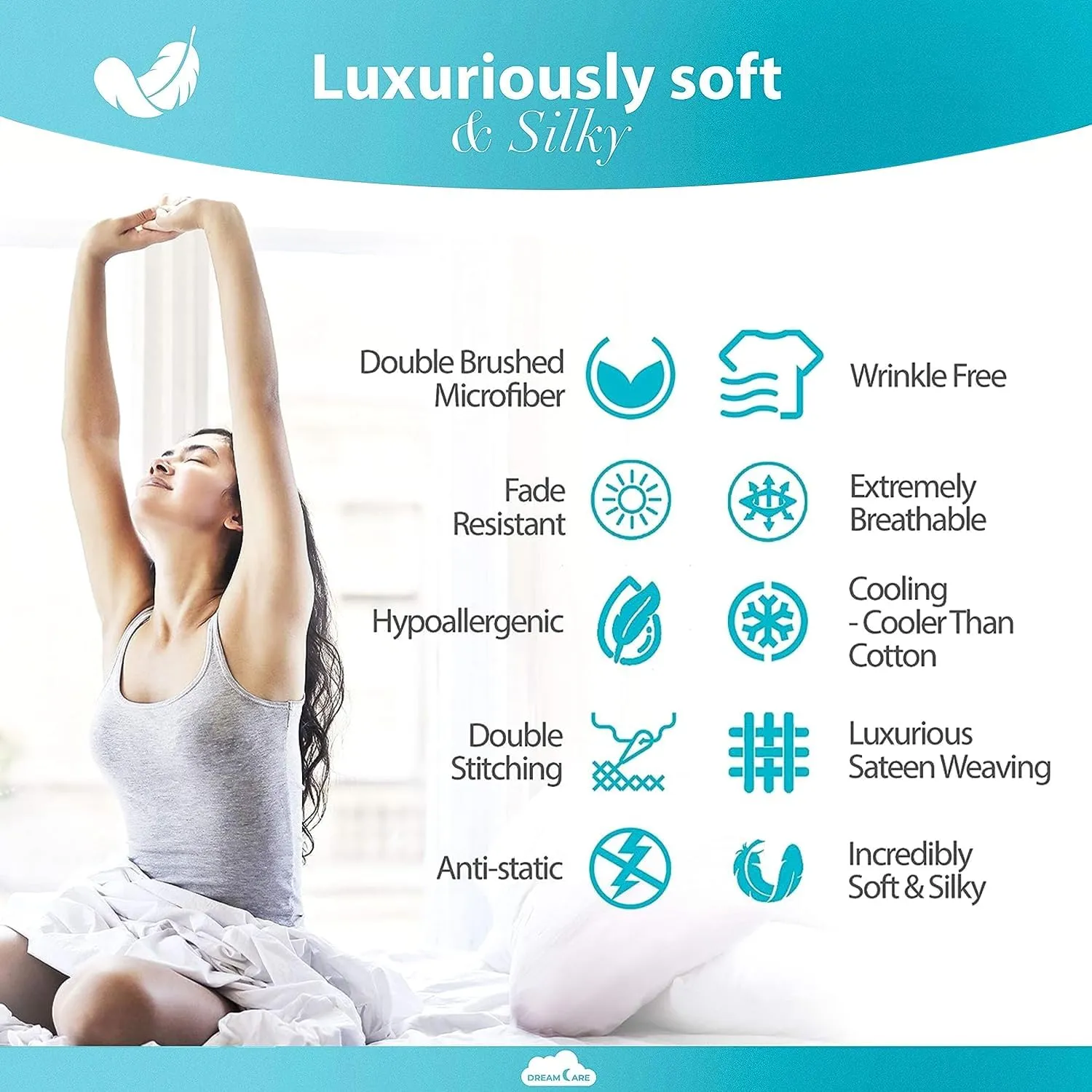 DREAMCARE Twin XL Sheet Set - Cooling Bed Sheets - 4pc Set - Deep Pocket - Soft & Long Lasting 100% Polyester with Side Pocket - Dark Gray