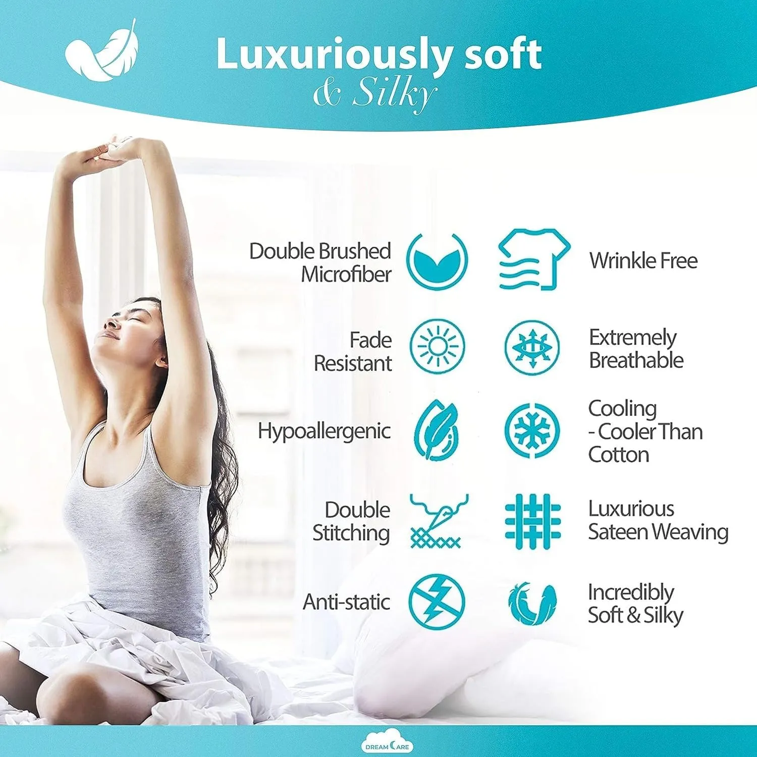 DREAMCARE Twin XL Sheet Set - Cooling Bed Sheets - 4pc Set - Deep Pocket - Soft & Long Lasting 100% Polyester with Side Pocket - Dark Gray