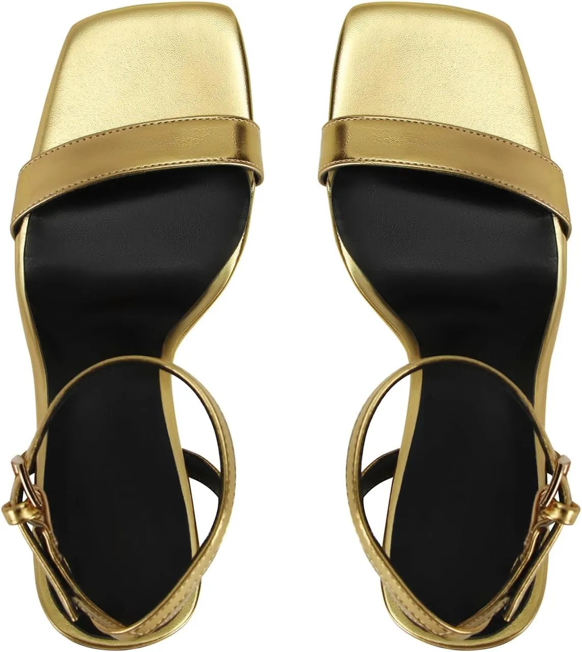 Dsevht Womens Heeled Sandals Square Open Toe Sexy Stiletto High Heels Strappy Ankle Strap Sandal Comfort Dress Party Shoes