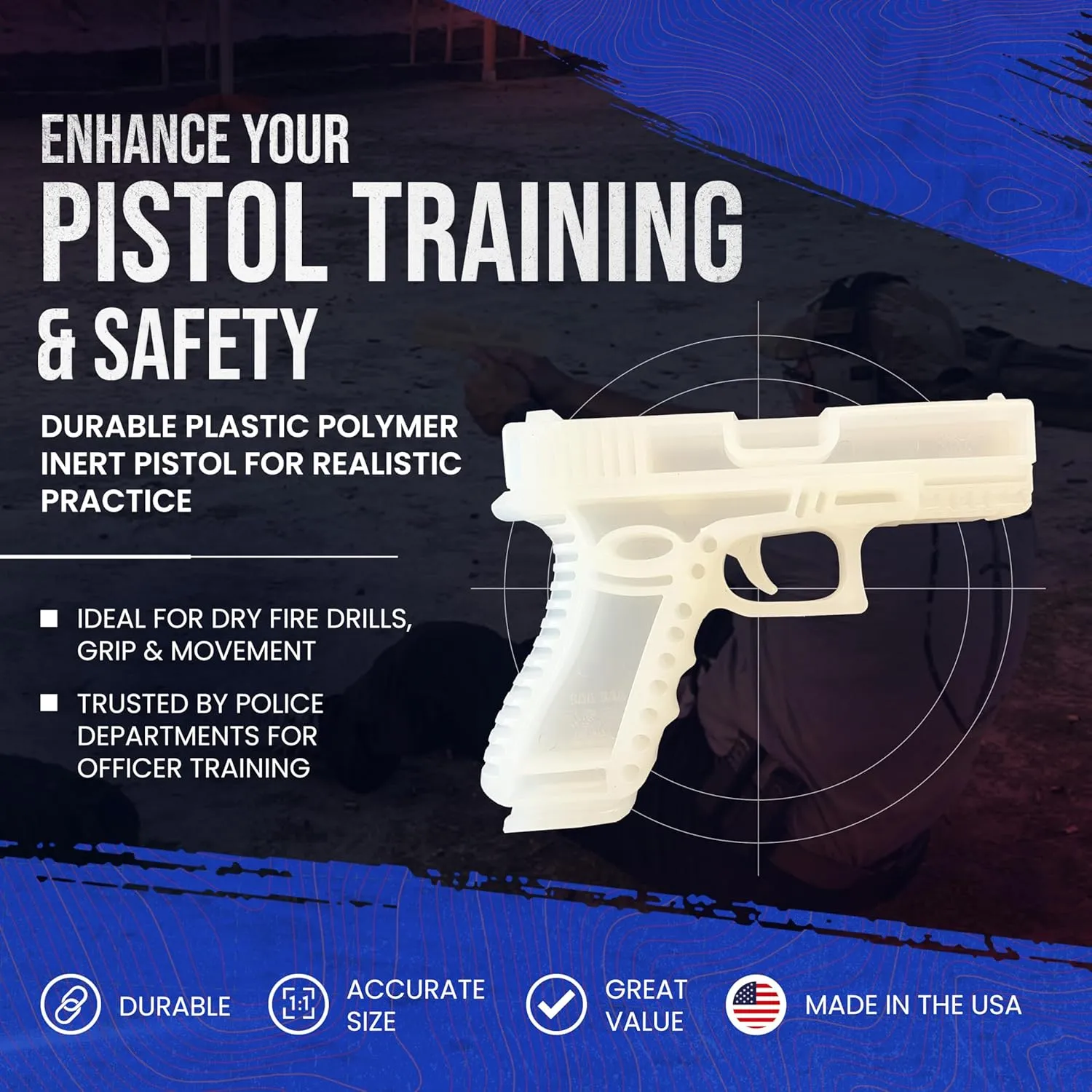 Durable Plastic Polymer Training Pistol - Lightweight Realistic Training Gun for Safe Dry Fire Drills, Draw, Grip, Movement - Compatible with Glock 19 & 23 - Fits WML, IWB & Safariland ALS Holster